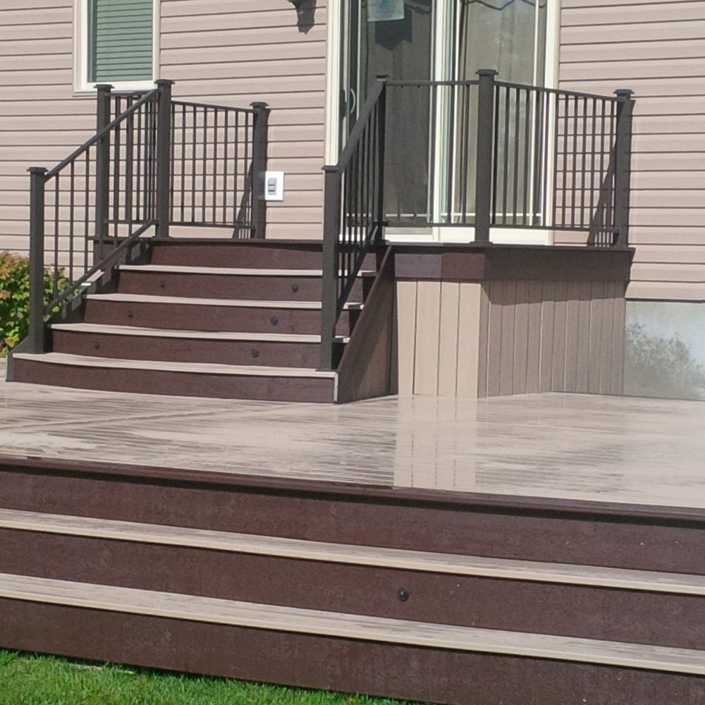 new clean two-level brown custom deck